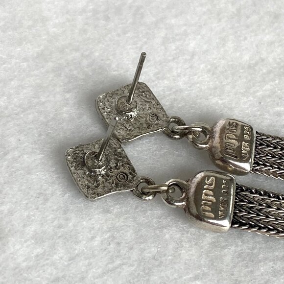 Signed Greek Pipis Sterling Silver 925 Foxtail Chain Dangle Drop Earrings - Picture 8 of 16